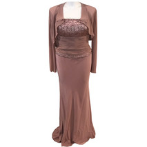 Montage by Mon Cheri Beaded Formal Dress Size 16 Dusty Rose Chiffon LS Jacket - £227.79 GBP