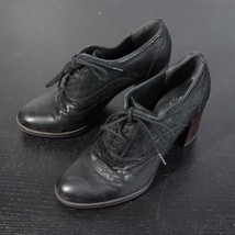 Franco Sarto Women&#39;s 6.5M Black Leather Classic Victorian Oxford Bootie Heels - £15.99 GBP