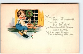 Christmas Postcard Child Seated By Window With Decorated Wreath Gibson Vintage - £7.26 GBP