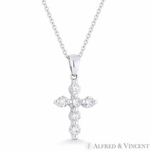 0.38ct Diamond Cross Charm 18k White Gold Crucifix Pendant w/ 14k Chain Necklace - £824.60 GBP