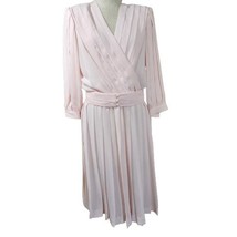 Vintage 80s Light Pink Long Sleeve Pleated Dress Size 10 - £34.91 GBP