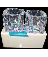 Party Lite Glacier Ice Block Votive Taper Candle Holder Pair Retired 2.5... - $198.14 MXN