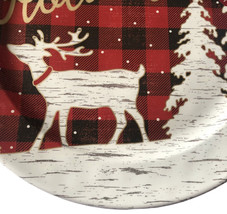 Balsam Fir Reindeer Christmas Melamine 11&quot; Dinner Plates Happy Holidays Set of 4 - £51.46 GBP