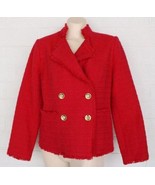 NWT Chico&#39;s 1 M 8 10 Renaissance Red Chic Tweed Fringed Double Buttoned ... - $29.70