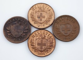 1851-1936 Switzerland 2Rappen Coin Lot of 4, KM# 4.1, 4.2a - £48.99 GBP