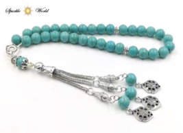 Blue Turquoise Stone Islamic Prayer Beads, 33 Beads Tasbih, Misbaha, Tas... - £15.83 GBP
