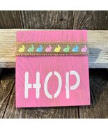 1 Pcs Colorful Bunny Tiered Pink Square Tray Rustic Wood HOP Mini Sign #... - £11.14 GBP