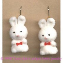 Huge Funky Fuzzy Bunny EARRINGS-Retro Mini Easter Rabbit Toy Charm Jewelry-WHITE - £7.69 GBP