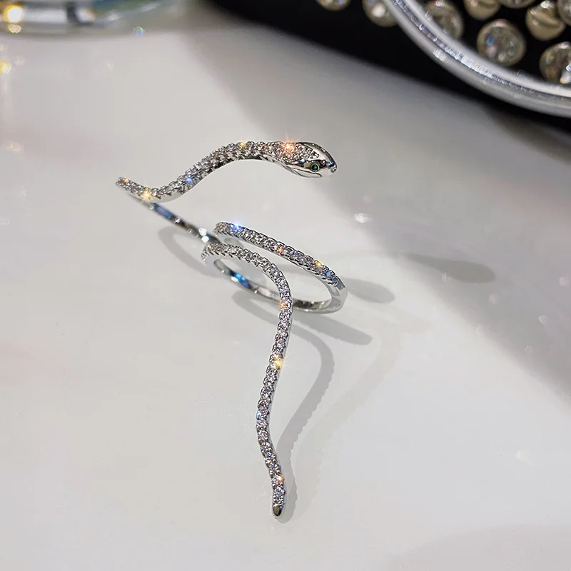 Fashion Cool Snake Shape Rings for Women Bijoux Adjustable Crystal Rings Wedding - £12.21 GBP