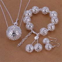 Hot new Silver color Hollow Ball Pendant Bracelet necklace earrings Jewelry set  - £17.84 GBP
