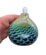 Antique Perfume Bottle Peacock Feathers Blue Green Art Glass SIGNED &amp; Nu... - $178.65 CAD