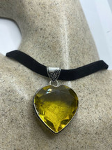 Vintage Amber Volcanic Glass Heart Choker Pendant Necklace - £66.55 GBP