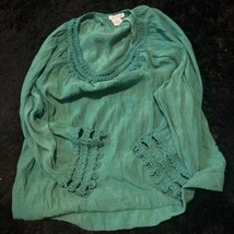 New Vantarsi Sz Xl Green Gauze Top Blouse Crochet Trim Wear Off Shoulder Or On - $7.92