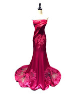 Rosyfancy Burgundy Folded Structural Bust Hollowed-out Mermaid Evening D... - £217.92 GBP