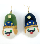 Vintage Japan Ornaments Soldier Head Nylon Felt Yarn Christmas Green Blue - $14.52