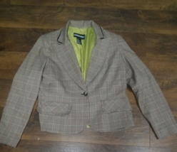Requirements Womens Cropped Blazer Size 12 Brown Plaid Jacket Blazer Lined - £15.06 GBP