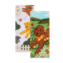 NEW Playful Puppy Dogs &amp; Floral Doodle Set of 2 Kitchen Towels 15 x 26 i... - £8.73 GBP