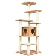 7-Layer Wooden Cat Tree Tall Cat Tower with Sisal Posts and Condo-Natural - Colo - $349.43 CAD