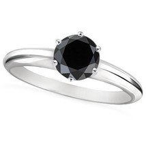 2 Carat Natural Black Diamond 6 Prong 14K White Gold Solitaire Engagement Ring - £351.50 GBP