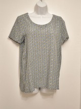 J Jill XS Top Blue Geo Print NEW Rayon Dressy Layering Short Sleeve Blou... - $31.20