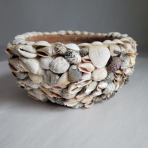 Tramp Art Shell Encrusted Bowl Planter Folk Art Clay Pot Covered Sea Shells - £22.38 GBP