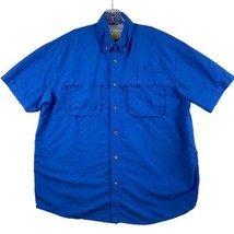 LL Bean Fishing Shirt Men’s Large Blue Short Sleeve Vented Pockets Regular Fit - £14.92 GBP