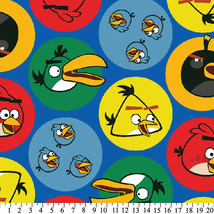 Angry Birds Bird Circles on Blue Kids Fleece Fabric Print by the Yard A325.08 - £8.01 GBP