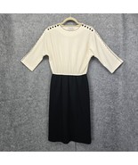 Vintage 1980s Leslie Fay Dress Medium? Cream /Black 2-Tone Blended Jerse... - £21.24 GBP