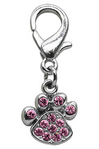 Lobster Claw Paw Print Charm Pink Rhinestones Dogs Puppies Bling Pet Jewelry - £10.27 GBP