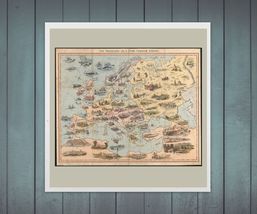 Vintage 18th Century Tour of Europe Map Wall Art Print 20 x 16 in - £22.34 GBP