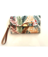 Handmade Green Palm Leaf Tropical Print Canvas Envelope Wallet Clutch 8&quot;... - $26.72