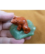 (Y-FRO-LP-715) Red FROG frogs green LILY PAD stone gemstone CARVING figu... - £13.80 GBP
