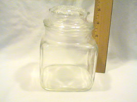 Vintage Anchor Hocking Clear Square Lidded Apothecary Storage Jar NO Seal Ring - £16.74 GBP