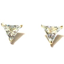 14K Gold Plated CZ Simulated Diamond Earrings Triangle Solitaire Stud Earrings - £47.95 GBP