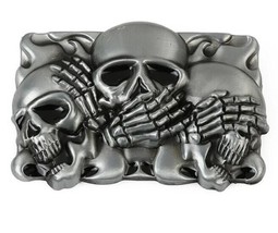 Hear No Evil, Speak No Evil, See No Evil Skull Belt Buckle Metal BU262 - $10.95