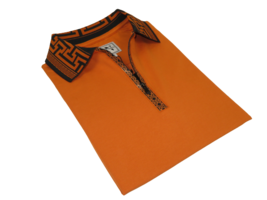 Men Sports Shirt DE-NIKO Short Sleeves Cotton Zipper Polo Shirt DBK104 Rust - £31.97 GBP