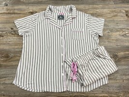 PJ Couture Pajama Set Cropped Collared Grey/White/Pink Stripe Sz. 2XL - £16.44 GBP