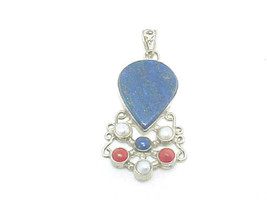 LAPIS LAZULI, FRESHWATER PEARLS and RED JASPER Pendant in Sterling Silver - $85.00