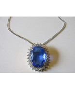 Vintage Avon "Creation In Blue" Faceted Glass Pendant Necklace / Brooch - 1972 - £15.72 GBP