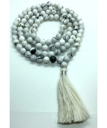 8 mm White howlite mala necklace, hand knotted necklace yoga jewelry 108 Bead - $39.19