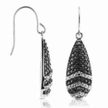 Black And White Cubic Zirconia Hook Dangle Earrings In Solid 925 Sterling Silver - £22.04 GBP