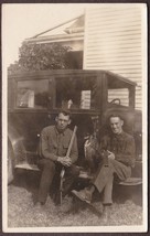 Duck Hunters &amp; Rifles Seated on Early Automobile RPPC 1930s Photo Postcard - $15.75