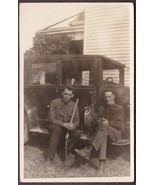 Duck Hunters &amp; Rifles Seated on Early Automobile RPPC 1930s Photo Postcard - £12.79 GBP