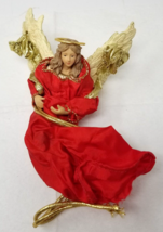 Angel Christmas Ornament Red Dress Golden Wings Halo Detailed Vtg - £9.60 GBP
