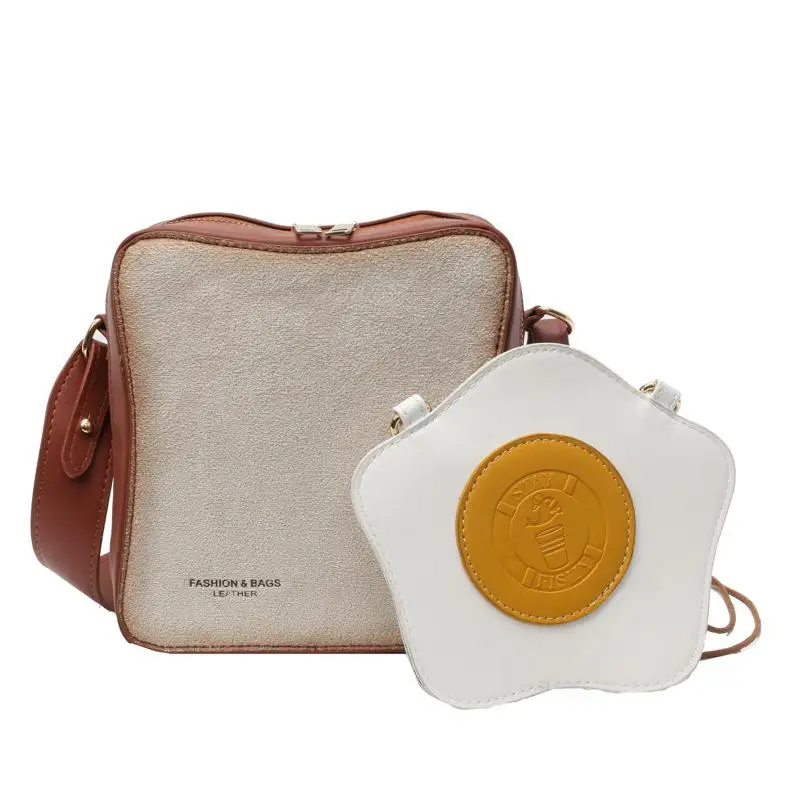 Ive 2 piece set female pouch purses toast bread and fried eggs shape crossbody bags for thumb200