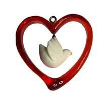 VTG Love Heart &amp; Dove Christmas Hanging Ornament 2&quot; x 2&quot; - £6.15 GBP