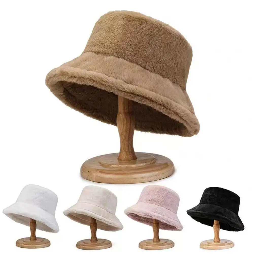 Winter Plush Fisherman Hats Colorful Girl Fashion Bucket Hat Warm Windproof - £10.98 GBP+