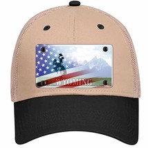 Wyoming Cowboy Plate American Flag Novelty Khaki Mesh License Plate Hat - £22.64 GBP