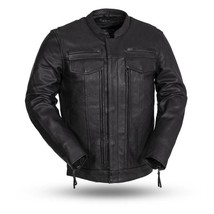 Men&#39;s Biker Leather Jacket Raider Scooter Style W/ Banded Collar - £251.10 GBP