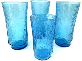 4 Vintage Anchor Hocking Pagoda Laser Blue Glass Large Tumblers 6 7/8&quot; B... - £38.94 GBP